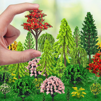 QUOZUO 38PCS Mini Model Miniature Trees, Mixed Model Colourful Trees Building Train Scenery Architecture Fake Trees for DIY Crafts, Building Model, Scenery Landscape