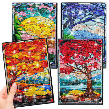 LINGFANG 4 Pack Diamond Art Kits for Adults Teens, Diamond Painting Journals Notebooks, DIY 5D Gem Dots Art Crafts for Adults, Teenagers' Birthday, Graduation, Christmas Gifts with Tools (Season Tree)