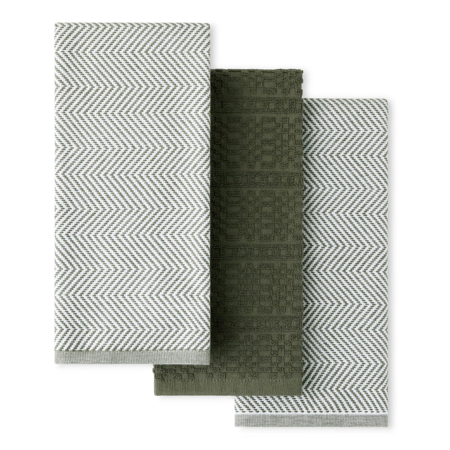 KitchenAid® Evergreen Design Series Heavyweight Textured Oversized Kitchen Towels 3-Pack Set, Absorbent 100% Cotton, Dual-Purpose, Deep Forest Green, 18"x28"