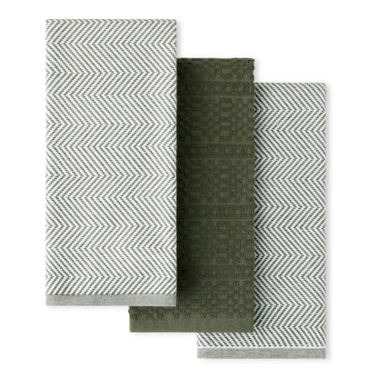 KitchenAid® Evergreen Design Series Heavyweight Textured Oversized Kitchen Towels 3-Pack Set, Absorbent 100% Cotton, Dual-Purpose, Deep Forest Green, 18"x28"