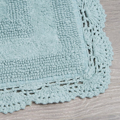 Laura Ashley Absorbent Bath Mat Reversible Crochet Soft and Plush Bathroom Mat 100% Cotton 17x24 Bath Rug, Aqua Blue