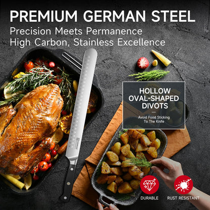 KEEMAKE Brisket Knife, 12‘’ Carving & Slicing Knife with Ergonomic Handle, German High-Carbon Steel, Sheath Included, Razor Sharp for Meat, Roasts, BBQ, Turkey, Grilling Gifts for Men
