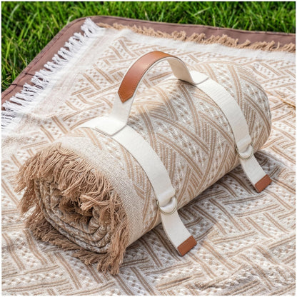 Genovega 2 in 1 Extra Large Rug Outdoor Picnic Blanket Waterproof Woven Boho Mat Giant Beach Towel Travel Essential Yoga Accessories Park Patio Lawn Garden Ground Music Festival Concert Must Have