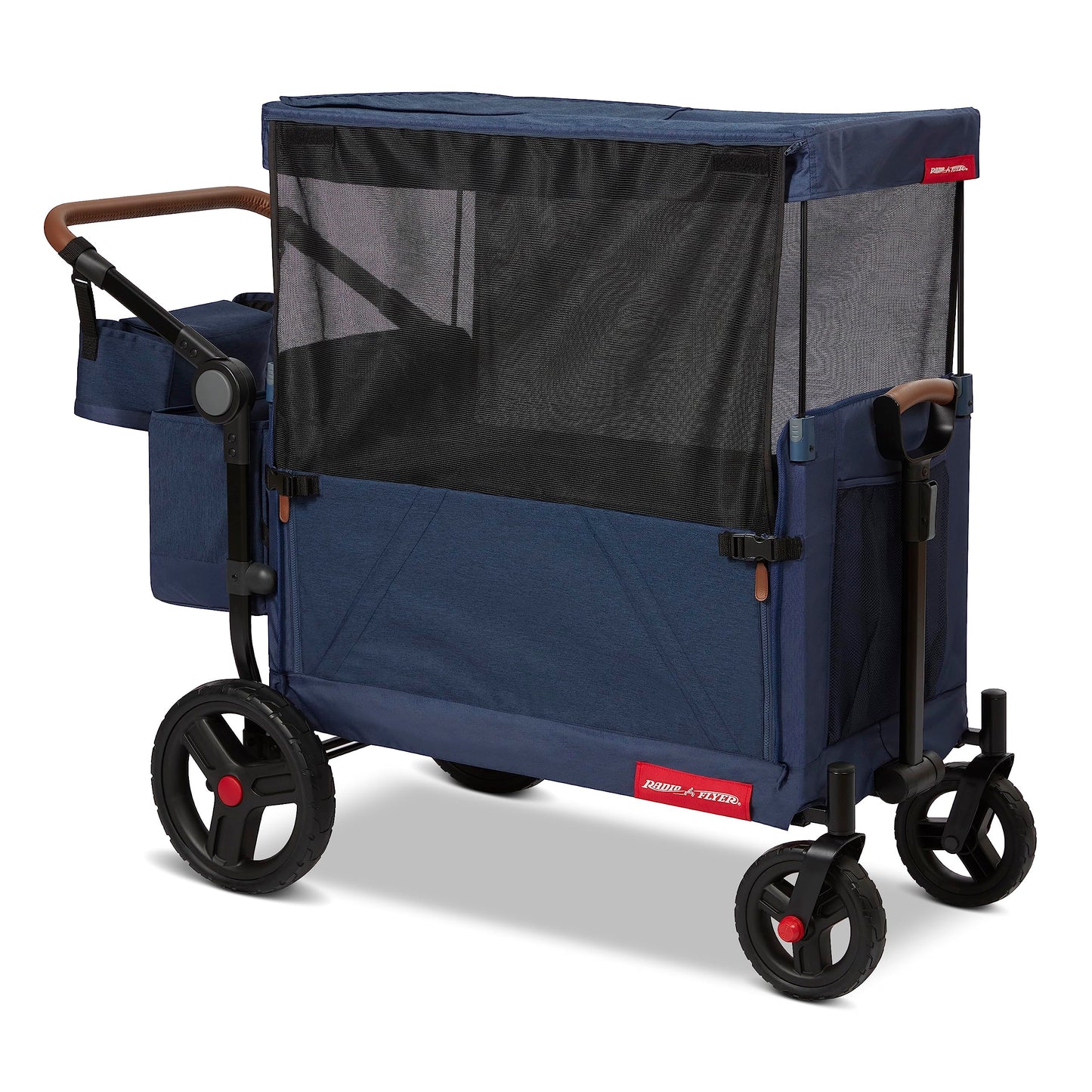Radio Flyer Atlas Stroll 'N Wagon, Navy Blue, For Ages 1+, 3-in-1 Push or Pull Versatility, One-Hand Fold, UV Canopy, 5-Point Harnesses, Storage Capabilities, Rubber Wheels, Stroller Wagon for Kids