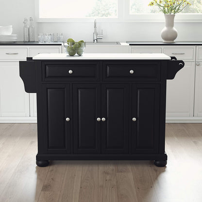 Crosley Furniture Alexandria Stone Top Rolling Kitchen Island Storage Cart, Microwave Stand, Spice Rack, Black