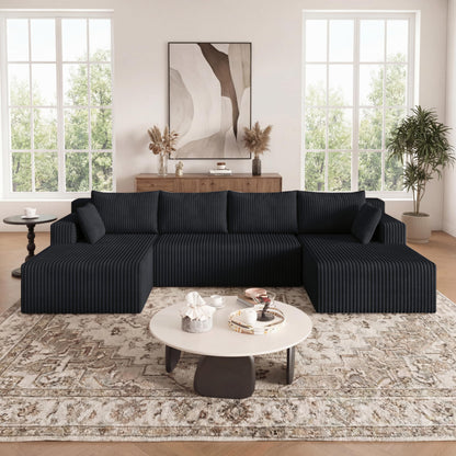 124 Inch Oversized Boneless Sectional Sofa Cloud Couch for Living Room - Symmetrical U Shaped Modular Couches Set with Double Chaise, No Assembly Floor Compression Sofa & Couch