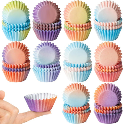 Mini Cupcake Paper Liner, 600pcs Gradient Pastel Baking Cups, Purple Blue Orange Cake Wrap Supplies