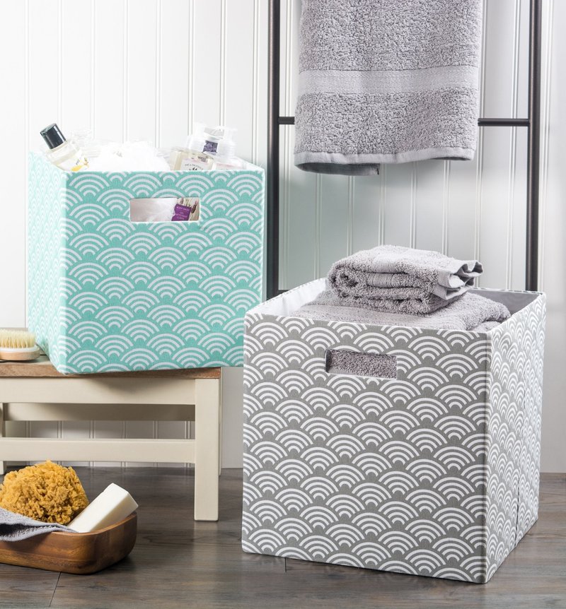 DII Collapsible Hard Sided Bin, Waves, Gray, Large