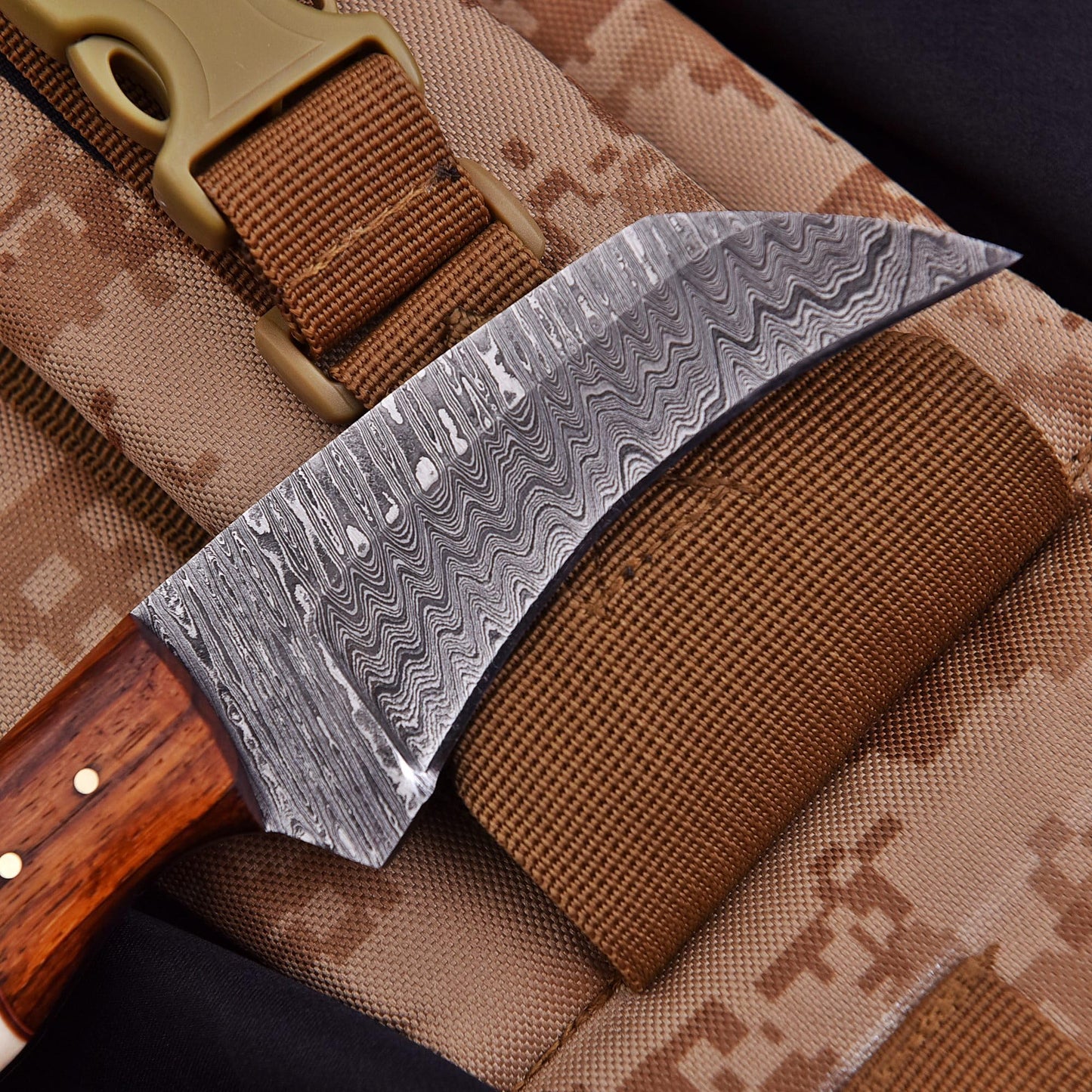Trade Scorpio Handmade Damascus Lineman Hawkbill knife, Skinnning Knives, With Leather Sheath, Fixed Blade Knife, electrician knife with Bone Handle (Bone)