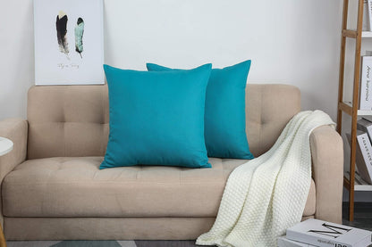 TangDepot Handmade Decorative Solid 100% Cotton Canvas Throw Pillow Covers, 18"x18", Blue