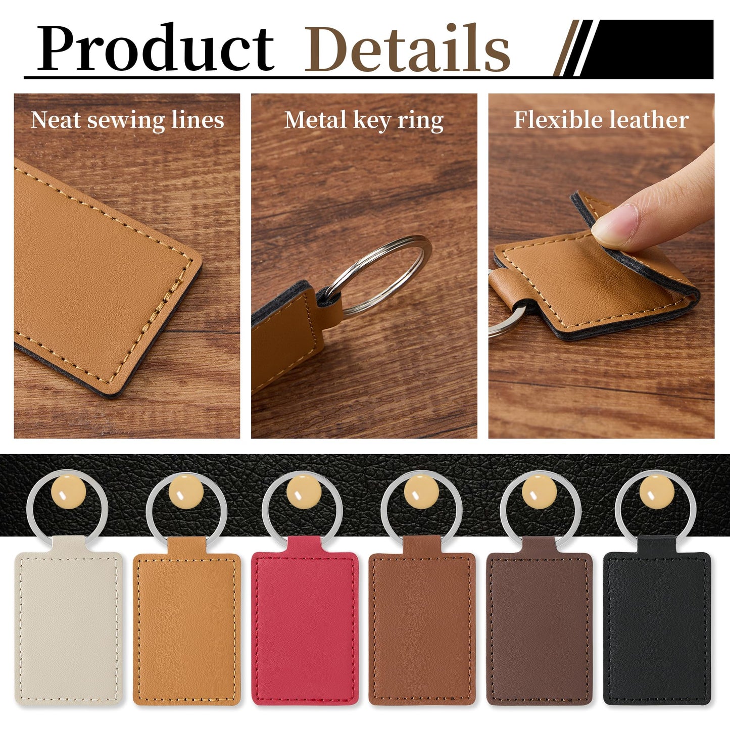 30 Pcs DIY Leather Key Fob Blanks Kit Rectangular PU Leather Keychains with Metal Keychain Rings 6 Colors for Laser Engraving Stamping Painting Working Key chain Craft Supplies Unique Gift Making