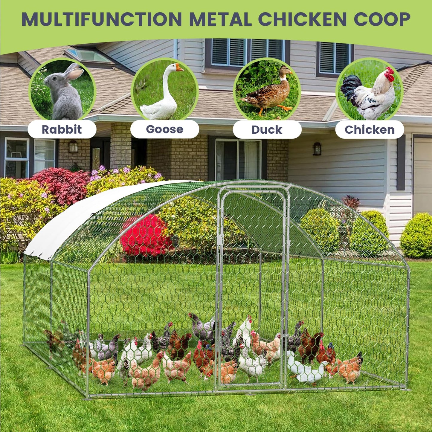 9.8'x13.1'x6.5' Large Metal Chicken Coop Walk-in Poultry Cage, Outdoor with Waterproof Anti-UV Cover & Galvanized Frame, Chicken Run for Backyard Farm, Ducks, Rabbits