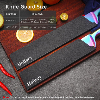 Hollory Kitchen Knife Guards Set, Universal Blade Covers, Abs Plastic BPA-Free Blade Protector with Velvet Lining, Professional Kitchen Knife Storage Solution for Home Cooks, Black (2 Pcs)