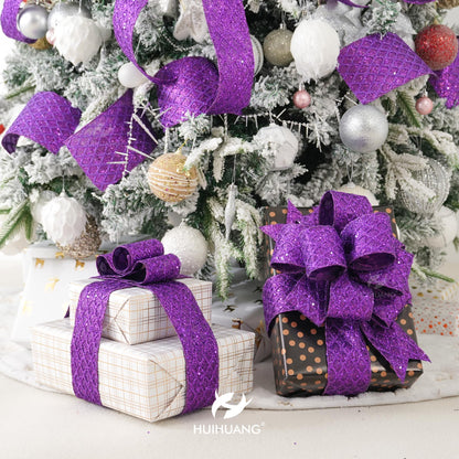 HUIHUANG Purple Wired Ribbon for Christmas Tree 2.5 inch Purple Glitter Diamond Mesh Ribbon for Tree Decoration, Wreaths, Garland, Gift Wrapping, Large Bows Making, Halloween Decor -10 Yards