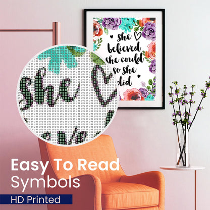 Modern Merch Inspirational Diamond Art for Adults DIY Motivational Quote Wall Art Floral 5D Diamond Painting for Adults, Flowers Cross Stitch Gem Art, Round Drill 12x16