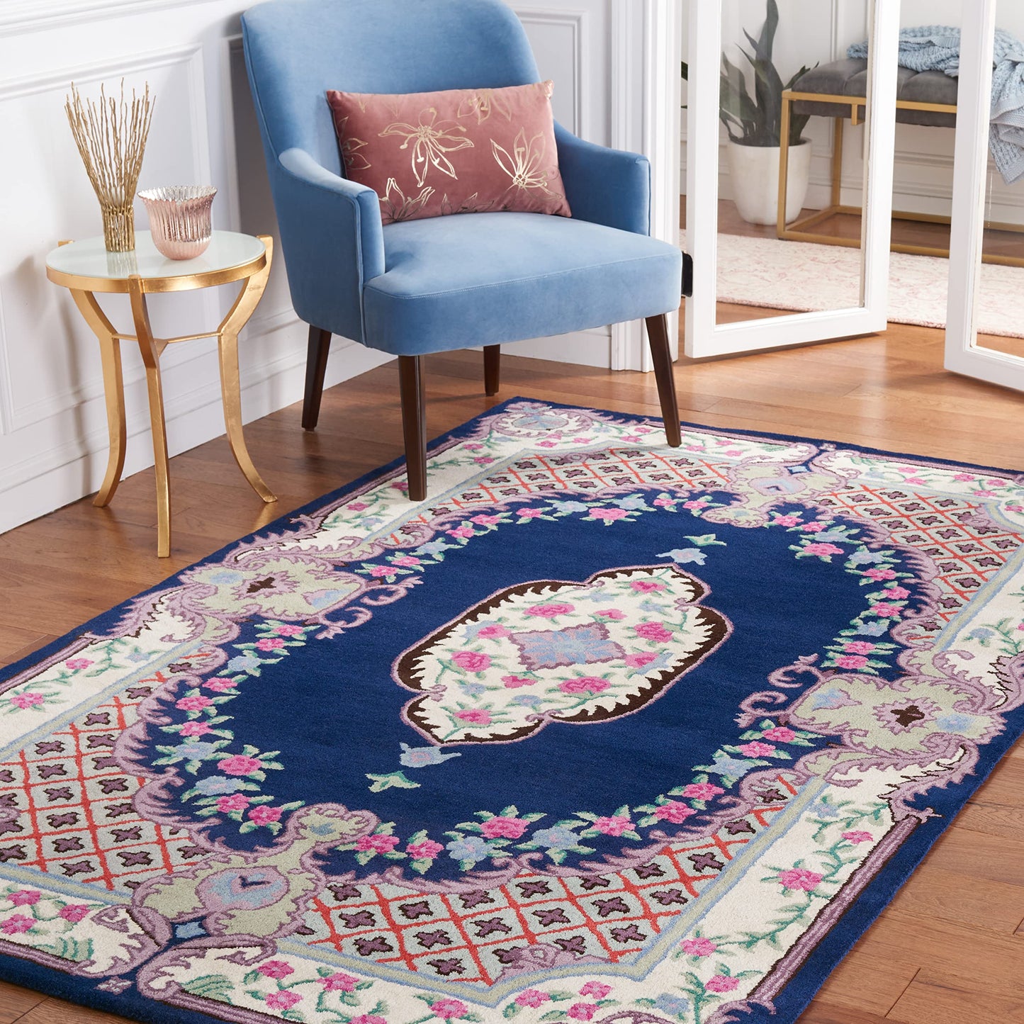 SAFAVIEH Bellagio Collection 8' x 10' Navy/Ivory BLG535N Handmade Medallion Premium Wool Living Room Dining Bedroom Area Rug