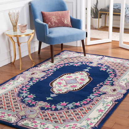 SAFAVIEH Bellagio Collection 8' x 10' Navy/Ivory BLG535N Handmade Medallion Premium Wool Living Room Dining Bedroom Area Rug