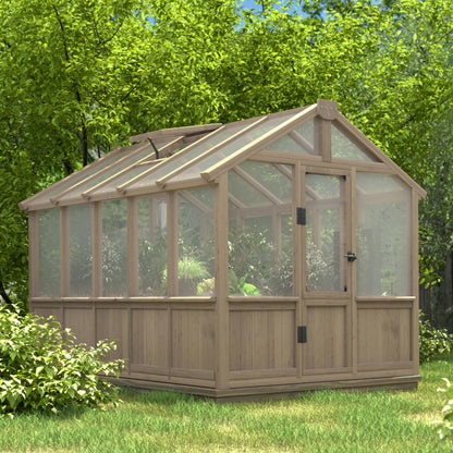 Yardenaler 6x10 FT Green House for Outdoor, 6MM Thick Polycarbonate Panel Wooden Walk-in Greenhouse Kit with Lockable Door and Adjustable Roof Vent, Backyard Garden, Light Mocha Brown
