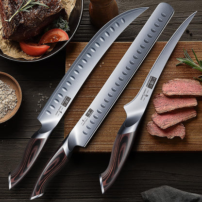HOSHANHO Carving Knife Set 3PCS, Japanese High Carbon Steel Brisket Slicing Knife Sets with Ergonomic Pakkawood Handle, Butcher Knife Breaking Knife Boning Knife for Meat Cutting