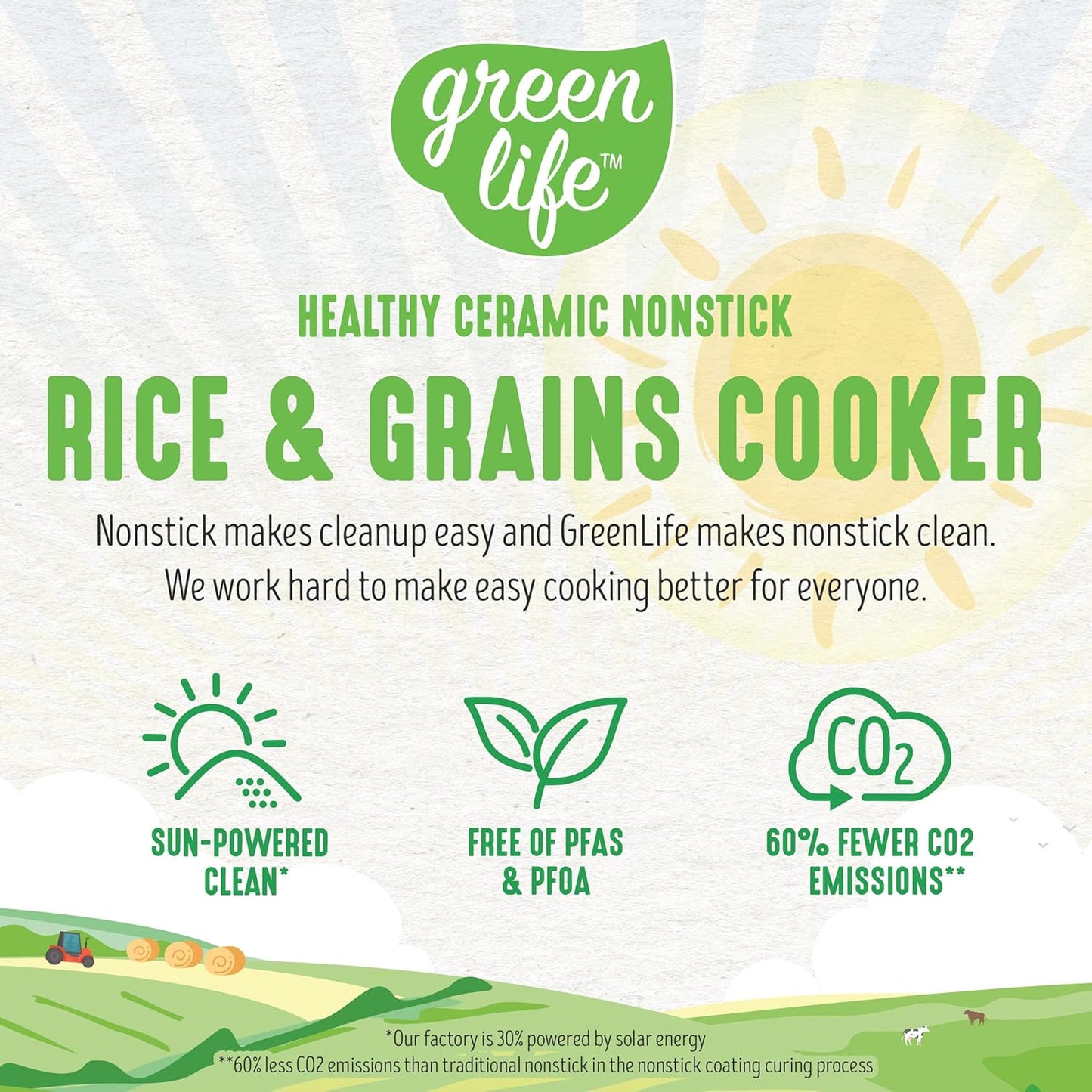 GreenLife 4-Cup Digital Rice Cooker, PFAS & PFOA-Free Removable Ceramic Pot, Healthy Cooking, Yellow