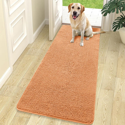 OLANLY Dog Door Mat - Absorbent Non-Slip Washable Chenille Mat for Muddy Paws | 70x24 Inches, Orange