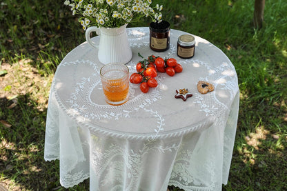 24 24 Inch 24"x24") White Lace Small Square Tablecloth x Vintage Embroidered Table Cloth Shabby Chic Wedding Baby