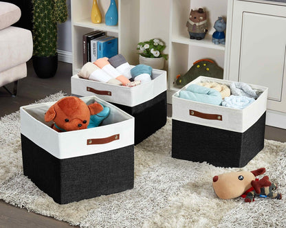 DECOMOMO Cubby Storage Bins, Fabric Storage Cubes for Kallax Shelves with Handles (Black and White, Kallax - 15"L X