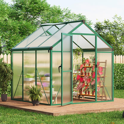 IDEALHOUSE 6×6 FT Greenhouse, Large Walk in Greenhouses for Outdoors and Garden Planting, Polycarbonate Greenhouse with Enhanced Aluminum Frame, Green Houses with Quick Setup Structure and Roof Vent