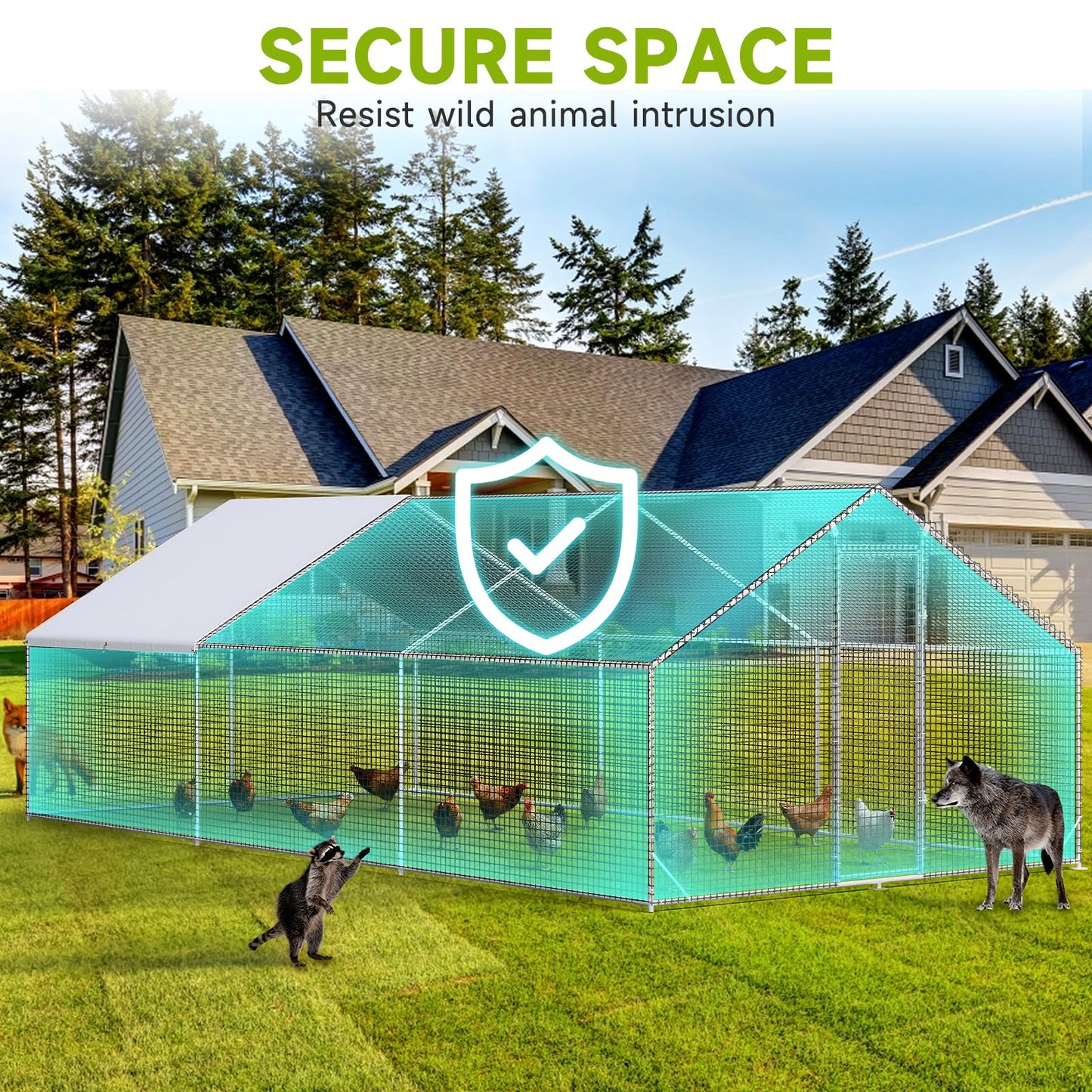 LEVELEVE Large Walk-in Chicken Coop with Chicken Run, Galvanized Poultry Enclosure with Waterproof Anti-UV Cover and Security Lock, Ideal for Rabbit, Duck, Backyard and Farm Yard, 19.7'x 9.8'x 6.6'