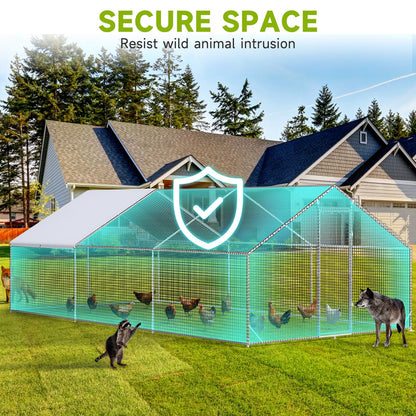 LEVELEVE Large Walk-in Chicken Coop with Chicken Run, Galvanized Poultry Enclosure with Waterproof Anti-UV Cover and Security Lock, Ideal for Rabbit, Duck, Backyard and Farm Yard, 19.7'x 9.8'x 6.6'