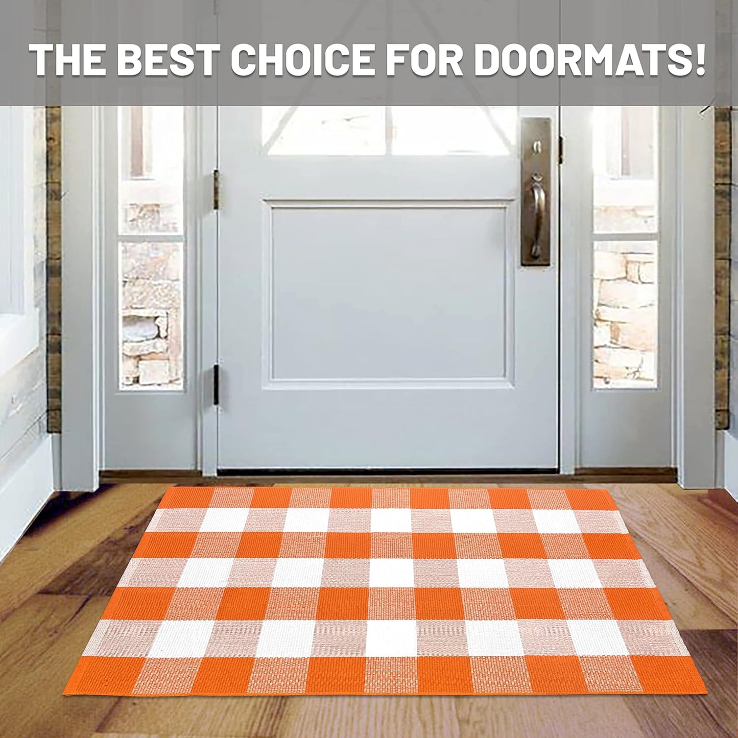 IOHOUZE Cotton Buffalo Plaid Check Rug, 27.5 x 43 Inches, Washable Woven Outdoor Indoor Welcome Mat