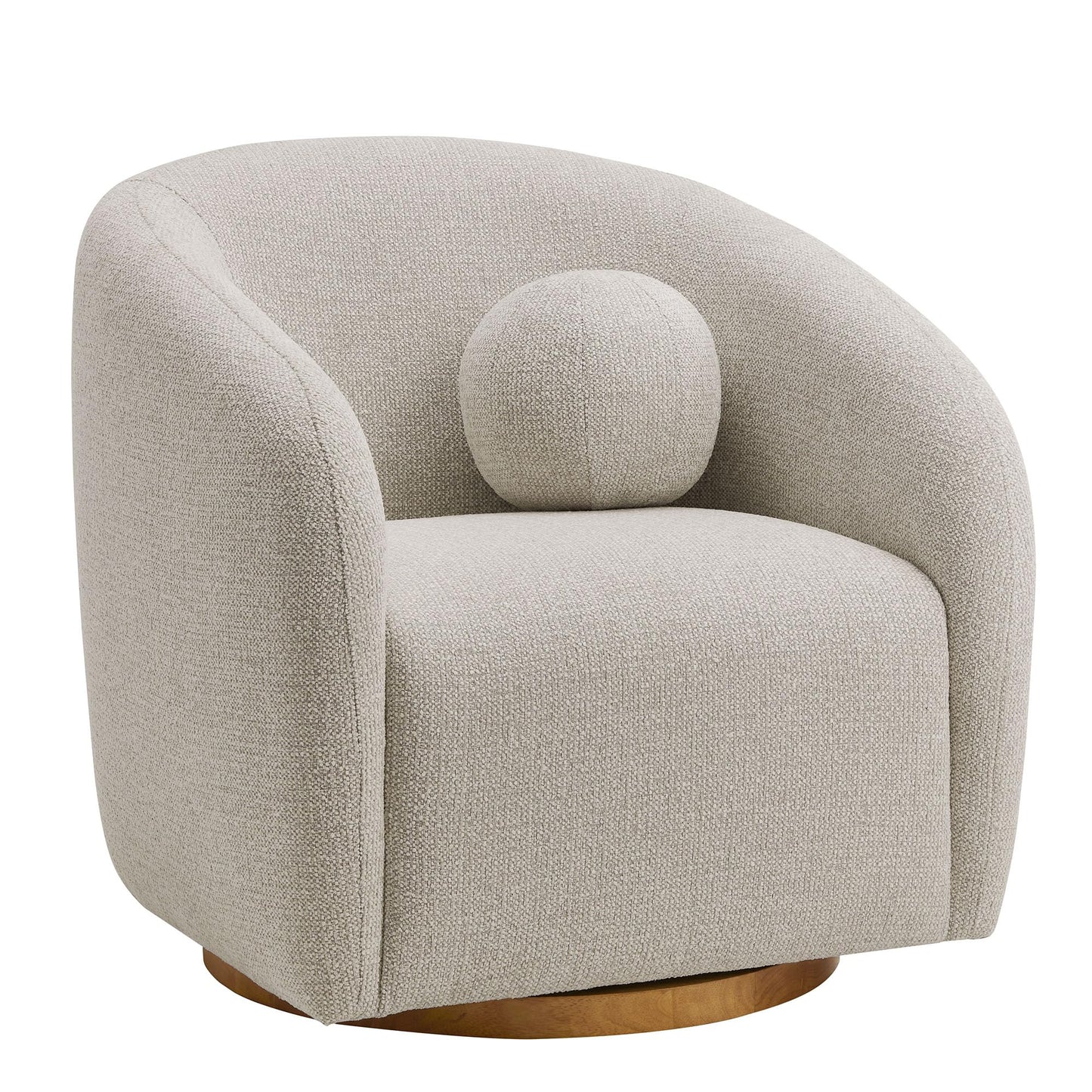 Modway Holland Curved Swivel Armchair in Dove Gray – Chenille Fabric Barrel Chair with Ball Throw Pillow and Wood Base – Mid-Century Modern Curved Living Room Accent Chair