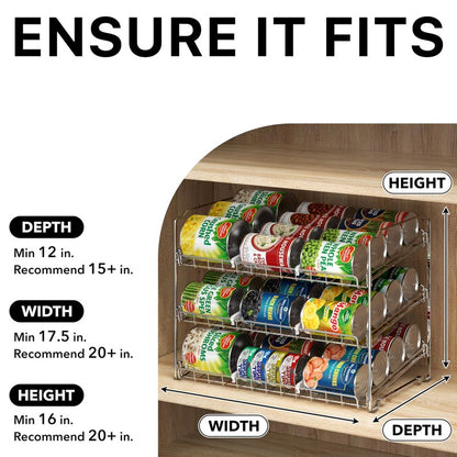 Simple Houseware Stackable Can Organizer Rack for Pantry/Cabinet – 11.5" D x 17" W x 13.75" H, Holds 36 Cans, 3-Tier Can Food Storage Dispenser, Chrome