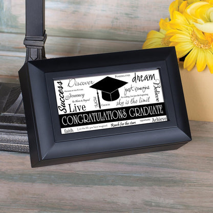 Cottage Garden Congratulations Graduate Jewelry Music Box - Matte Black Petite, Plays Wonderful World