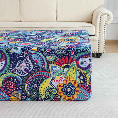 20"-22" Stretch Ottoman Cover Rectangular Waterproof Medium Printed Boho Footstool Cover Fit Width Foot Stool Ottoman