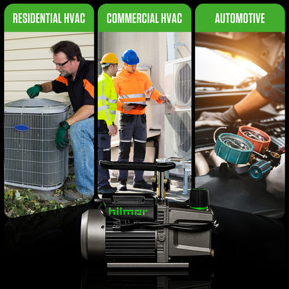 hilmor BVP2CFM 2CFM Battery Powered Vacuum Pump for HVAC Tools and Equipment, 9Ah 18 Volts, 1/2 Horsepower, 11 oz. Oil Capacity A2L Compliant