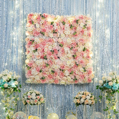 GOUZIBHD Flower Wall Panel, Fake Silk Flower Backdrop, Artificial Flower Wall Mat for Wedding Party Bridal Baby Shower Living Room Decor, 16 X 24 in Silk Rose Wall(Size:12PCS)