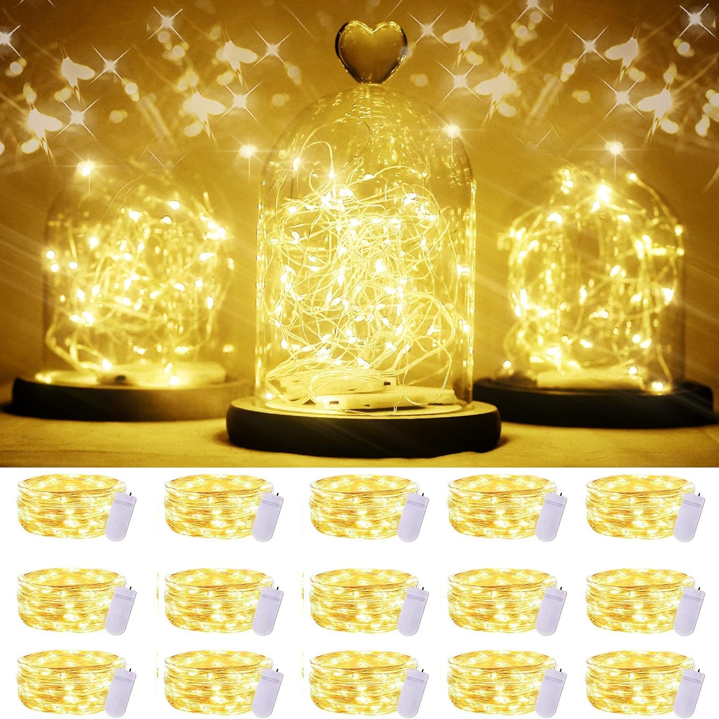 15 Packs 20 6.6FT SmilingTown LED Fairy Lights Battery Operated - Silver Copper Wire Waterproof Starry String Light