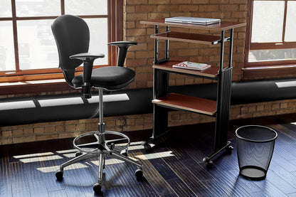 Safco 1929CY MUV Mobile Stand-Up Height-Adjustable Desk,Keyboard Storage, Steel Frame Construction, Durable Melamine Laminate Work Surface, 4 Wheels, Narrow Design