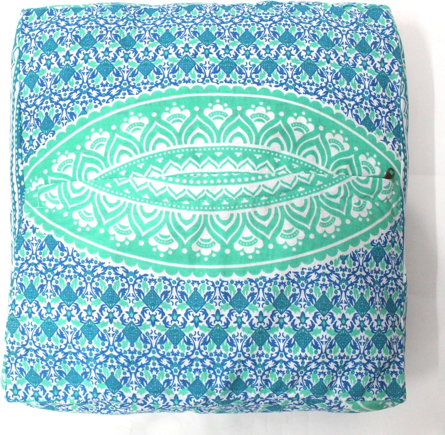 16" CRAFT KALA Green Ombre Large Hippie Mandala Meditation Floor Ottoman Pillow Cushion Pouf Cover Square Poufs