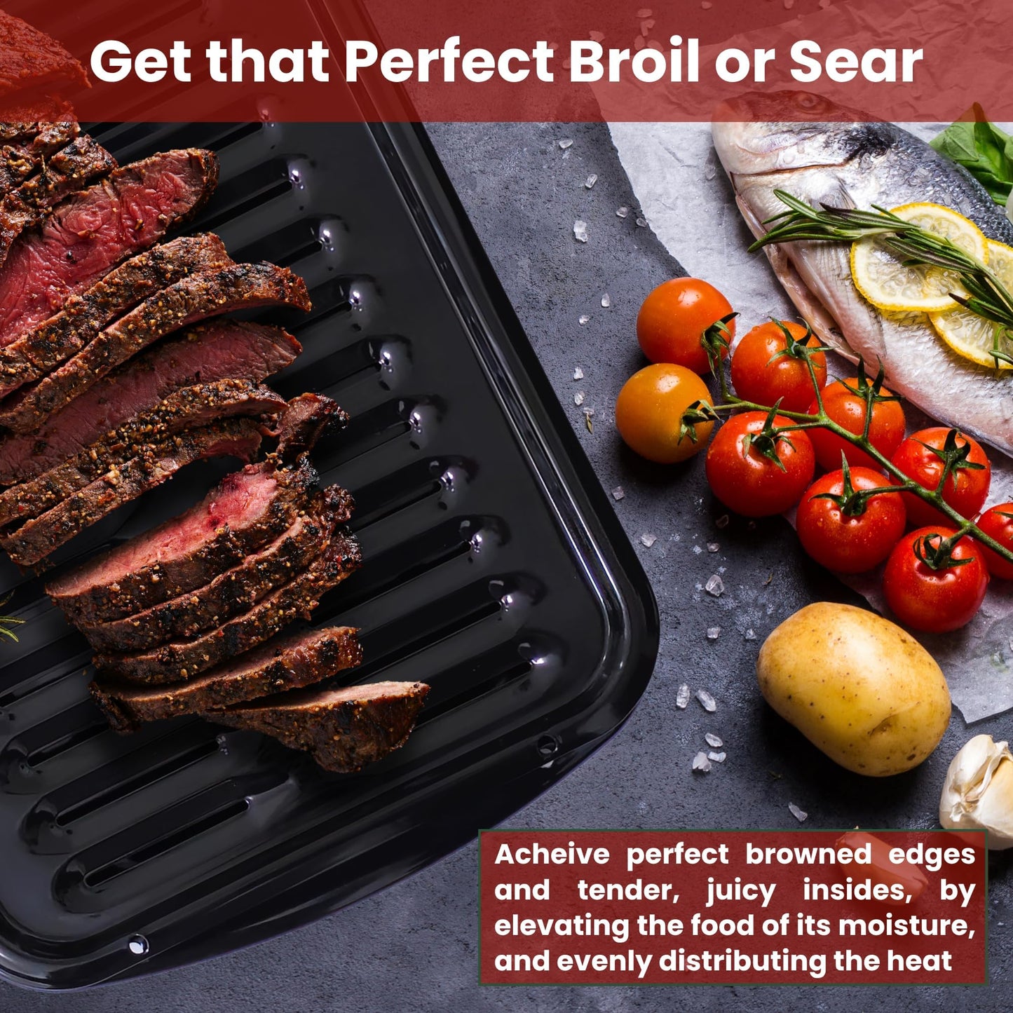 Broiler Pan for Oven Nonstick 16.75” x 13” Ceramic Coated - Broiling Pan for Oven Withstands Heat up to 550° F Heavy Duty Broil Pans and Rack Circulates Heat and Drains Fat (Speckled)