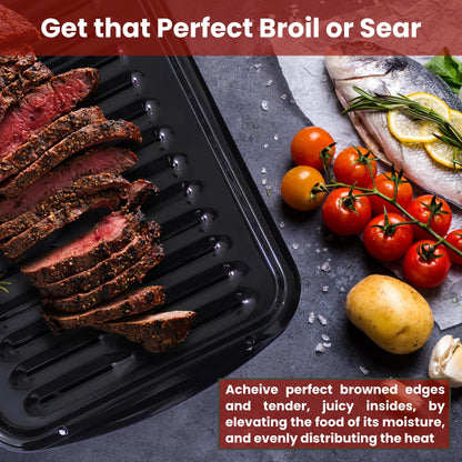 Broiler Pan for Oven Nonstick 16.75” x 13” Ceramic Coated - Broiling Pan for Oven Withstands Heat up to 550° F Heavy Duty Broil Pans and Rack Circulates Heat and Drains Fat (Speckled)