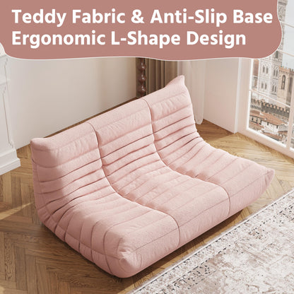 Comfy Memory Foam Loveseat Bean Bag Chair for Adults - Teddy Fleece Fireside Accent Chair for Reading, Lazy Floor Sofa Couch Boneless Chaise Lounge for Living Room Bedroom Home Theater, 2 Seater