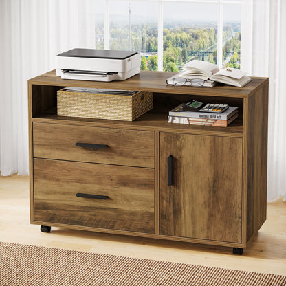 Tribesigns L Shaped Desk with Drawer Cabinet, 63" Executive Computer Desk and lateral File Cabinet, 2 Piece Home Office Furniture with Drawers for Hanging, Door (Rustic Brown, 63 inches)