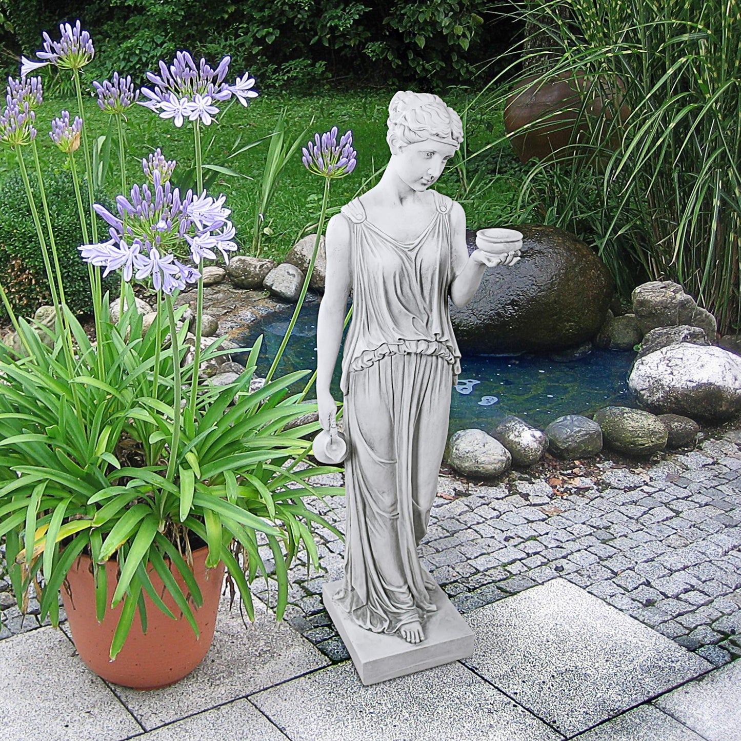 Design Toscano KY71304 Hebe Greek Woman Patron of Youth Indoor/Outdoor Garden Statue, Large Size, 10 inches Wide, 32 inches Tall, Handcast Polyresin, Antique Stone Finish
