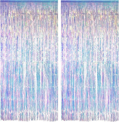 GREATRIL Iridescent Party Streamers Backdrop - Purple & Pink Banner for Stunning Party Decor