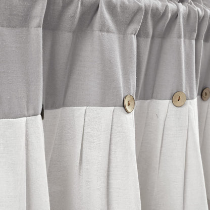 Lush Decor Linen Button Farmhouse Valance - 52" W x 18" L, Gray & White, Rustic Kitchen Curtains with Coconut Husk