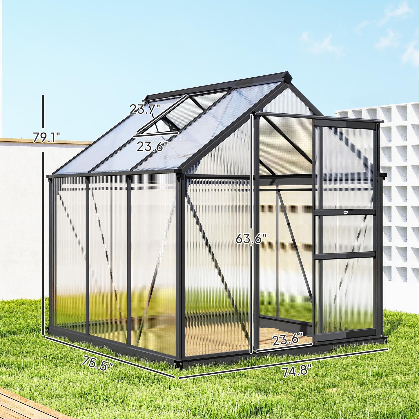 Outsunny 6' x 6' Greenhouse for Outdoors, Polycarbonate Greenhouse with Rain Gutter and Roof Vent, Aluminum Walk-in Green Houses for Outside for Patio Backyard Garden, Gray