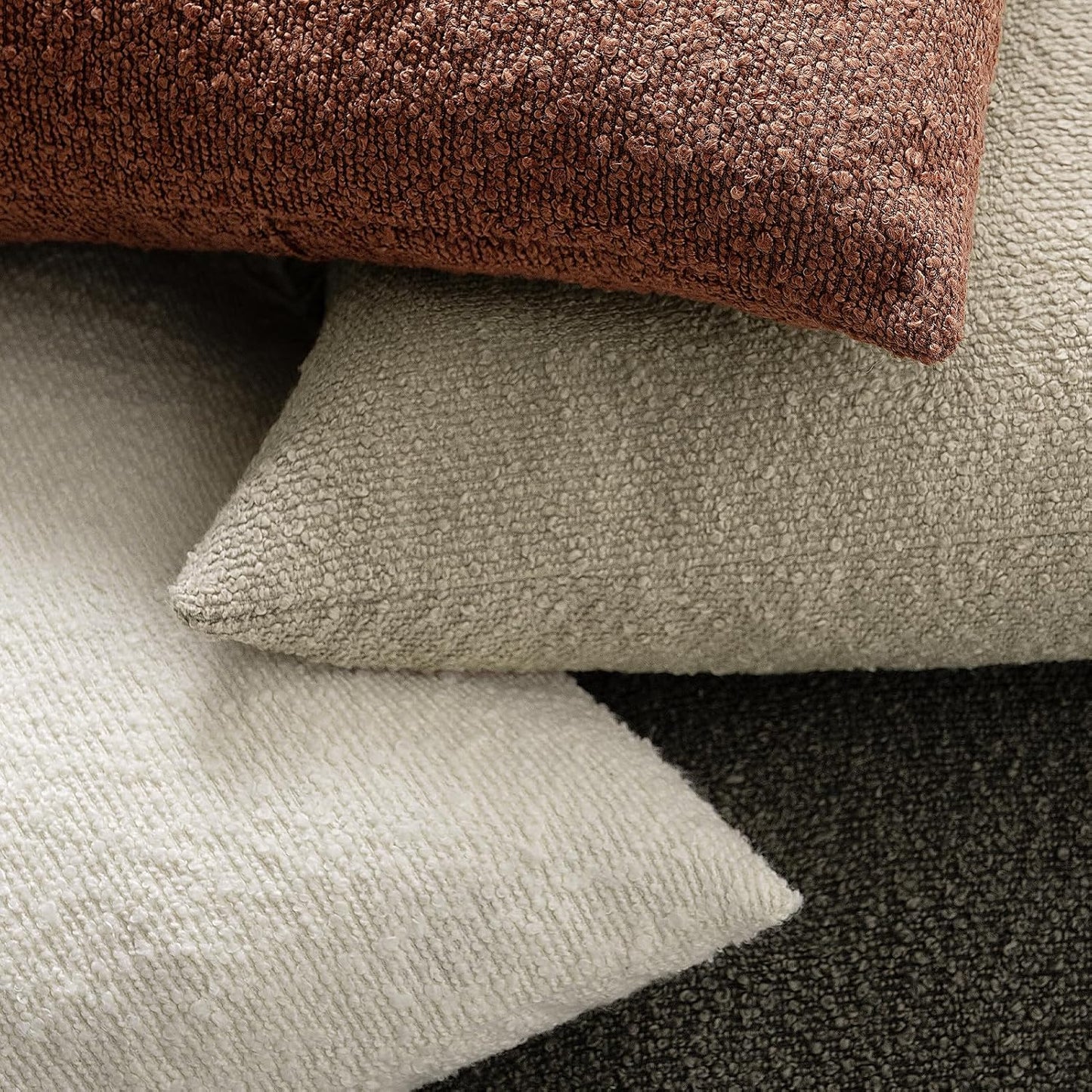 22 22 Inch Set 2, Cozy Throw Pillow Covers x of Beige Decorative Accent Solid Boucle Textured Pillow Cover, Neutral