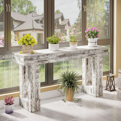 Tribesigns 63-Inch Long Console Table, Wooden Rectangular Sofa Table Behind The Couch, Farmhouse Entryway Table for Entrance, Hallway, Living Room (Distressed White)